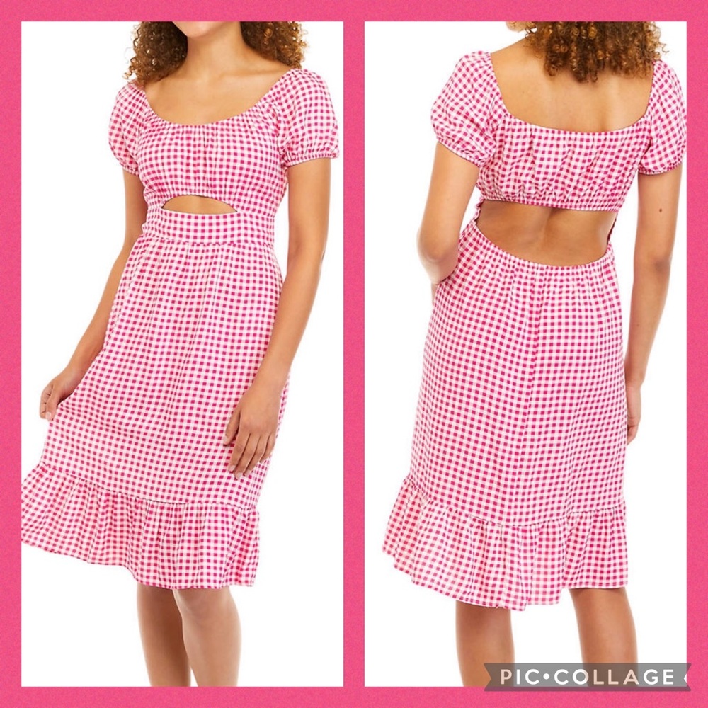 Magenta and White Checkered Cut-Out Dress NWT